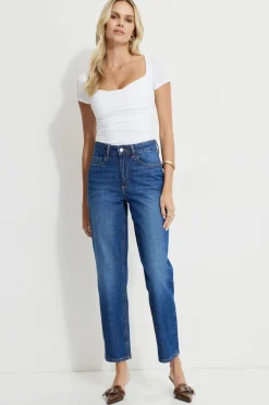 Tees & Tanks | Tees & Tanks-Dynamite Shirred Sweetheart Bodysuit White