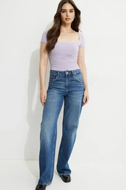 Online Exclusives | Tees & Tanks-Dynamite Shirred Sweetheart Bodysuit Purple