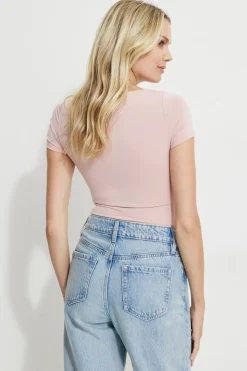 Tees & Tanks | Tees & Tanks-Dynamite Shirred Sweetheart Bodysuit Pink