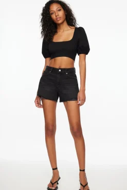Blouses & Tops | Blouses & Tops-Dynamite Short Bubble Sleeve Crop Top Black