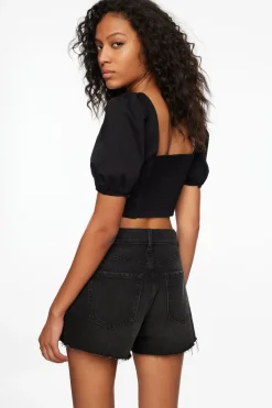 Blouses & Tops | Blouses & Tops-Dynamite Short Bubble Sleeve Crop Top Black