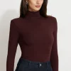 Tees & Tanks | Long Sleeve Tops-Dynamite Shoulder Pad Mock Neck Top Burgundy