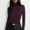 Tees & Tanks | Tees & Tanks-Dynamite Shoulder Pad Mock Neck T-Shirt Burgundy