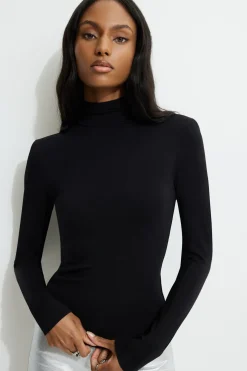 Tees & Tanks | Tees & Tanks-Dynamite Shoulder Pad Mock Neck T-Shirt Black