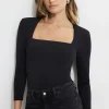 Tees & Tanks | Online Exclusives-Dynamite Shoulder Pad Square Neck Top Black