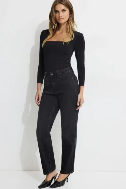 Tees & Tanks | Online Exclusives-Dynamite Shoulder Pad Square Neck Top Black