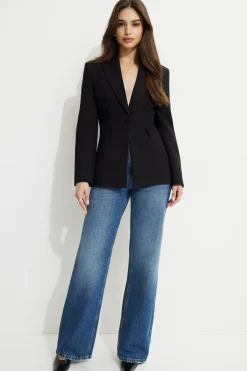 Blazers & Vests-Dynamite Single Button Fitted Blazer Black