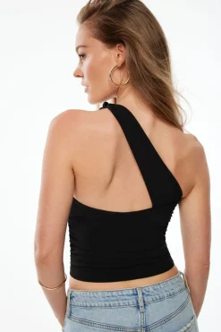 Tees & Tanks | Tees & Tanks-Dynamite Single Shoulder Knot Top Black
