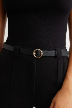 Belts-Dynamite Skinny Round Buckle Belt Black