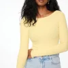 Tees & Tanks | Tees & Tanks-Dynamite Skye Long Sleeve Open Back Bodysuit Yellow