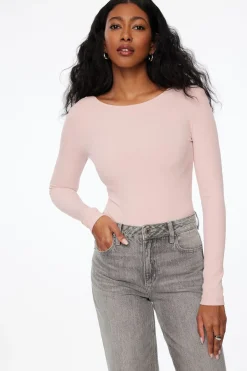 Tees & Tanks | Bodysuits-Dynamite Skye Long Sleeve Open Back Bodysuit Pink