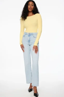 Tees & Tanks | Tees & Tanks-Dynamite Skye Long Sleeve Open Back Bodysuit Yellow