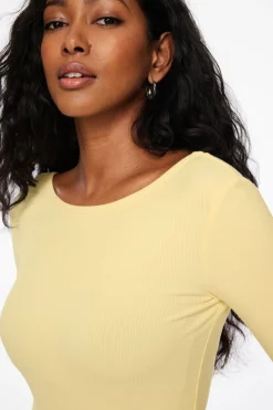 Tees & Tanks | Tees & Tanks-Dynamite Skye Long Sleeve Open Back Bodysuit Yellow