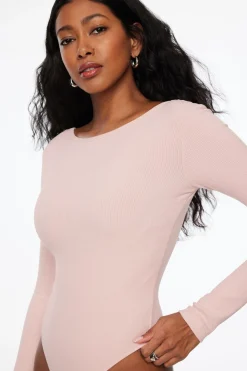 Tees & Tanks | Bodysuits-Dynamite Skye Long Sleeve Open Back Bodysuit Pink