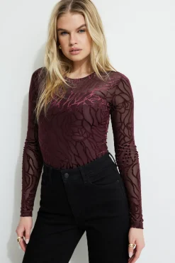Tees & Tanks | Matching Sets-Dynamite Skylar Burnout Bodysuit Burgundy