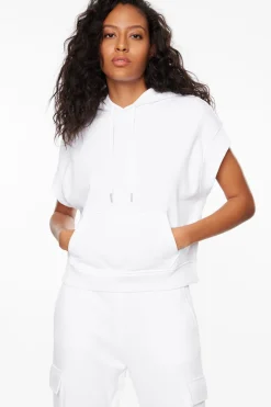 Short Sleeve Tops-Dynamite Sleeveless Pullover Hoodie White