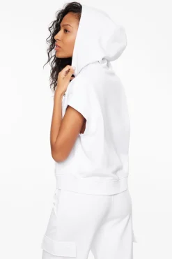 Short Sleeve Tops-Dynamite Sleeveless Pullover Hoodie White