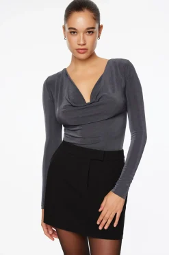 Tees & Tanks | Tees & Tanks-Dynamite Slinky Long Sleeve Cowl Neck Top Blue