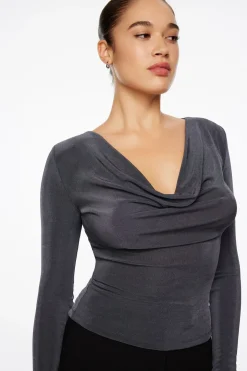 Tees & Tanks | Tees & Tanks-Dynamite Slinky Long Sleeve Cowl Neck Top Blue