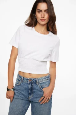 Tees & Tanks | Tees & Tanks-Dynamite Smocked Crewneck T-Shirt White