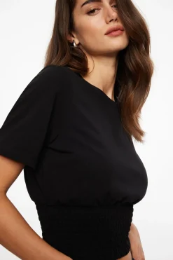 Tees & Tanks | Tees & Tanks-Dynamite Smocked Crewneck T-Shirt Black