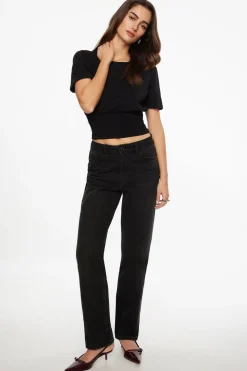 Tees & Tanks | Tees & Tanks-Dynamite Smocked Crewneck T-Shirt Black