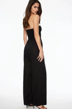 Dresses & Jumpsuits | Jumpsuits & Rompers-Dynamite Smocked Linen Tube Jumpsuit Black