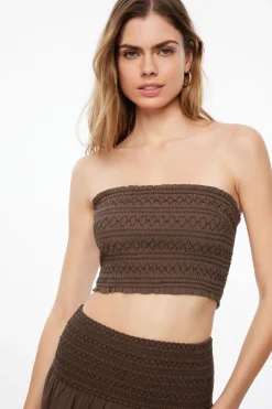 Blouses & Tops | Blouses & Tops-Dynamite Smocked Tube Top Brown