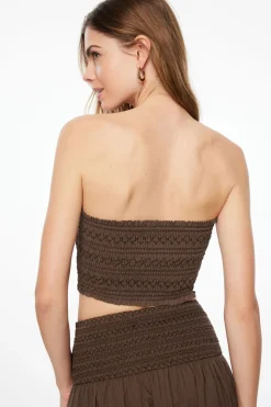 Blouses & Tops | Blouses & Tops-Dynamite Smocked Tube Top Brown