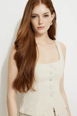 Blouses & Tops | Jeans & Denim-Dynamite Snap Front Denim Corset Top Brown