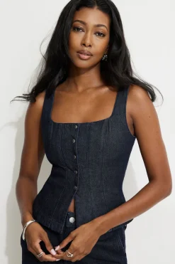 Blouses & Tops | Jeans & Denim-Dynamite Snap Front Denim Corset Top Blue