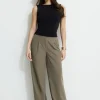 Pants | Matching Sets-Dynamite Sofia Pleated Straight Leg Pants Brown
