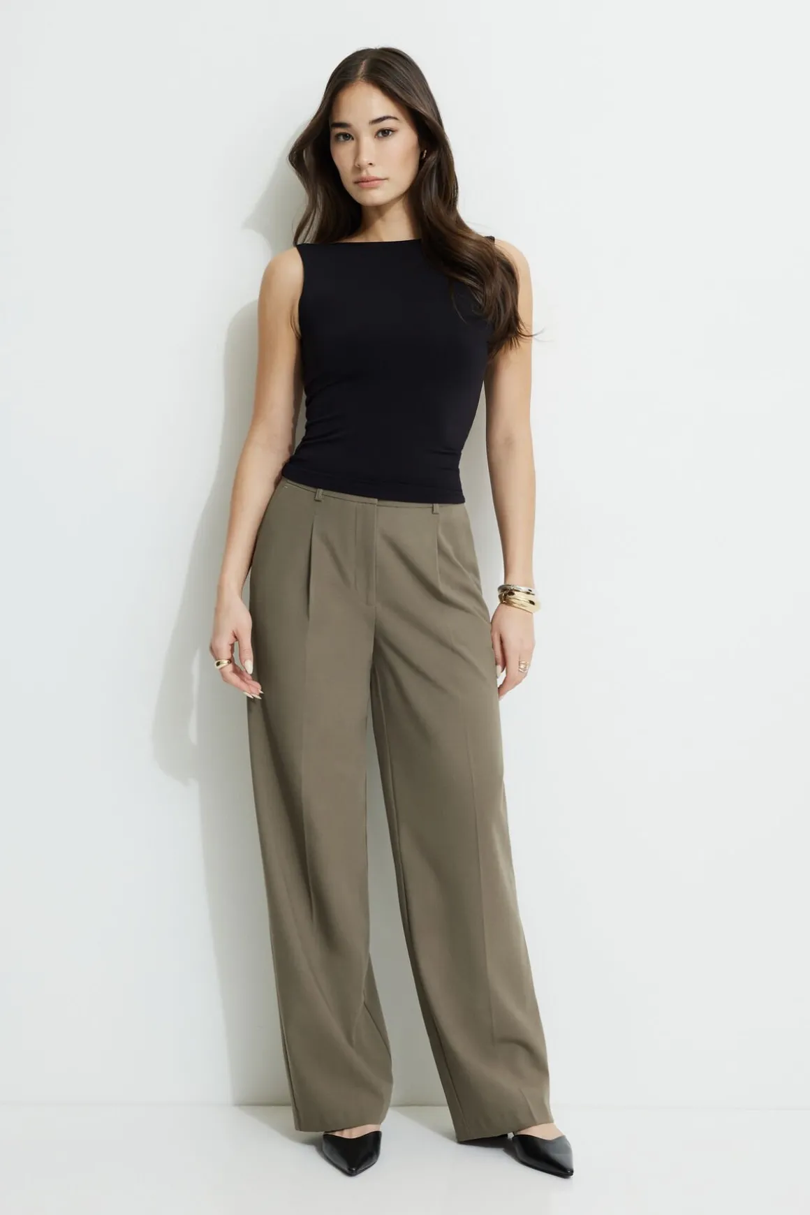 Pants | Matching Sets-Dynamite Sofia Pleated Straight Leg Pants Brown