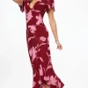 Dresses & Jumpsuits | Midi & Maxi Dresses-Dynamite Soraya Floral Maxi Dress Burgundy