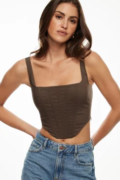 Blouses & Tops | Blouses & Tops-Dynamite Square Neck Corset Top Brown