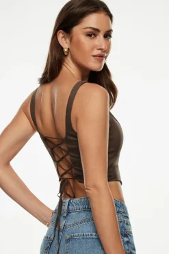 Blouses & Tops | Blouses & Tops-Dynamite Square Neck Corset Top Brown
