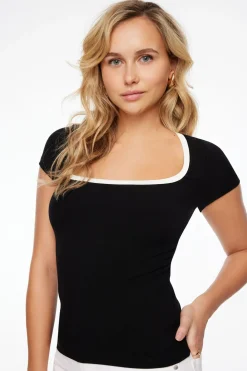 Tees & Tanks | Tees & Tanks-Dynamite Square Neck Ribbed T-Shirt Black