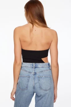 Bodysuits-Dynamite Strapless Cut Out Bodysuit Black