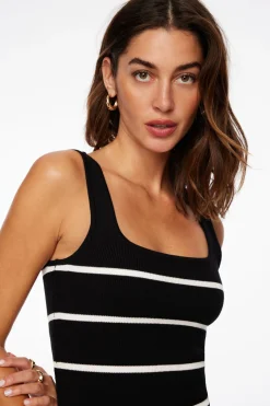 Dresses & Jumpsuits | Mini Dresses-Dynamite Striped Square Neck Mini Dress Black