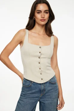 Blouses & Tops | Blouses & Tops-Dynamite Structured Buttoned Vest Brown