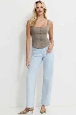 Blouses & Tops | Blouses & Tops-Dynamite Structured Buttoned Vest Brown
