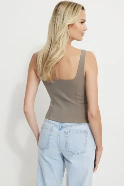 Blouses & Tops | Blouses & Tops-Dynamite Structured Buttoned Vest Brown