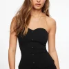 Tees & Tanks | Tees & Tanks-Dynamite Sweetheart Buttoned Tube Top Black