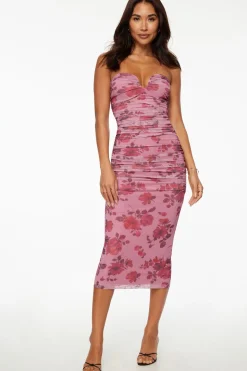 Dresses & Jumpsuits | Midi & Maxi Dresses-Dynamite Sweetheart Mesh Midi Dress PINK