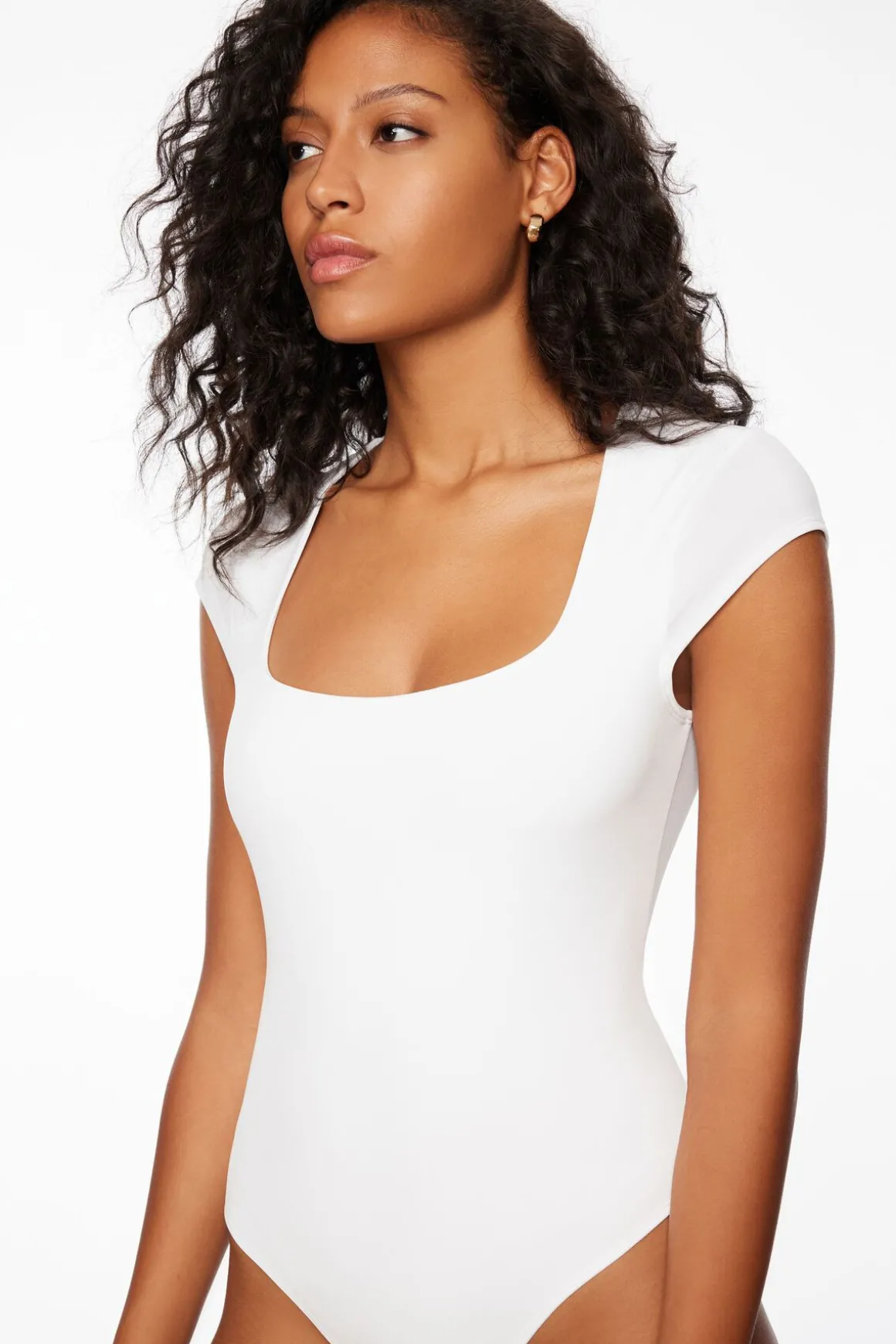 Tees & Tanks | Tees & Tanks-Dynamite Tana Sculpt Short Sleeve Square Neck Bodysuit White