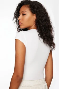 Tees & Tanks | Tees & Tanks-Dynamite Tana Sculpt Short Sleeve Square Neck Bodysuit White