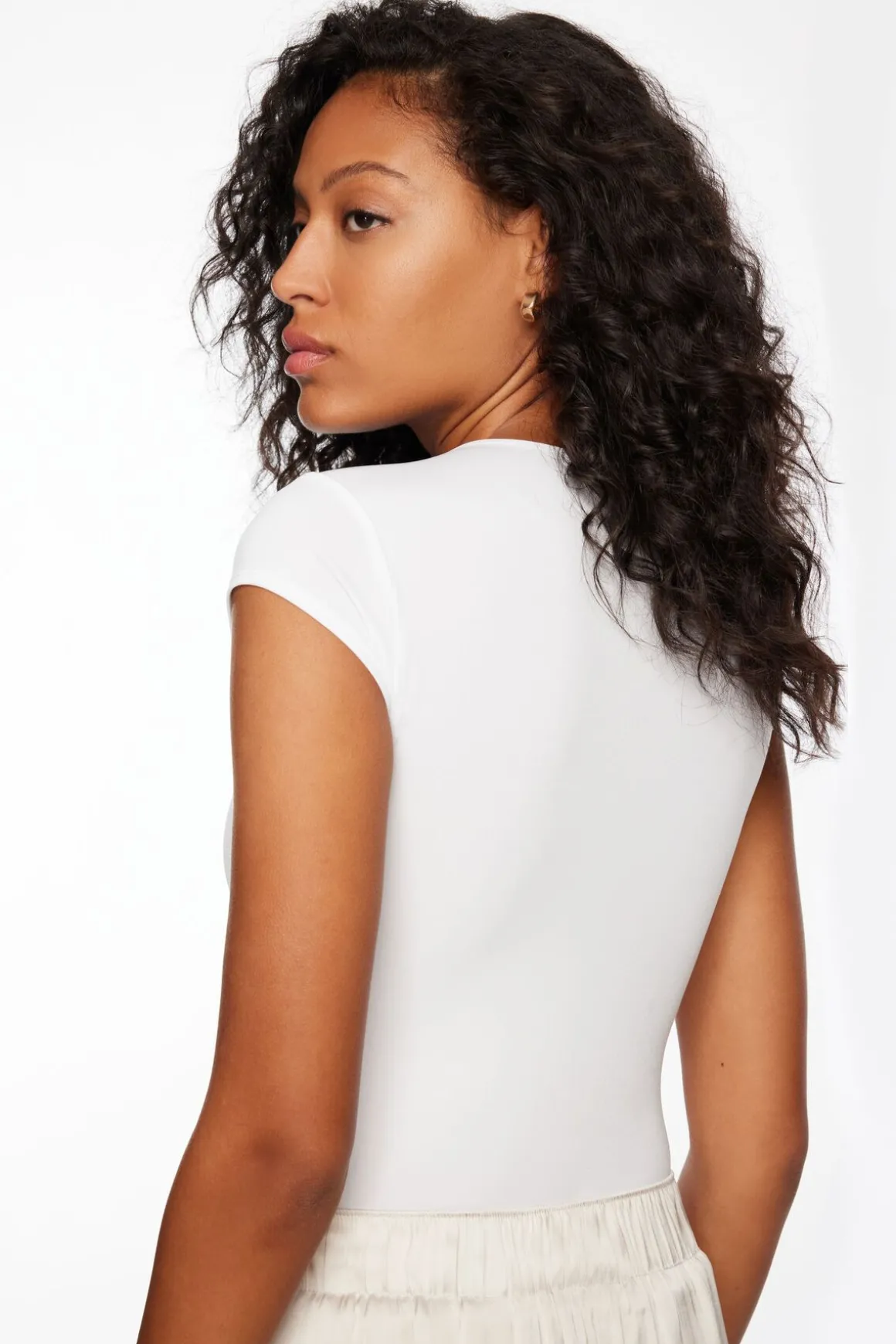 Tees & Tanks | Tees & Tanks-Dynamite Tana Sculpt Short Sleeve Square Neck Bodysuit White