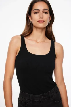 Tees & Tanks | Tees & Tanks-Dynamite Tayla Ribbed Scoop Tank Top Black