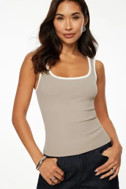 Tees & Tanks | Tees & Tanks-Dynamite Tayla Ribbed Scoop Tank Top Gray