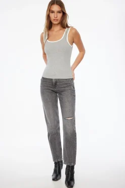 Tees & Tanks | Tees & Tanks-Dynamite Tayla Ribbed Scoop Tank Top Gray